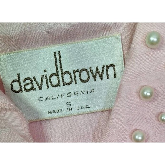 Vintage 80s Pearl Collar House Coat Pink Damask Women Size Small - Picture 6 of 12